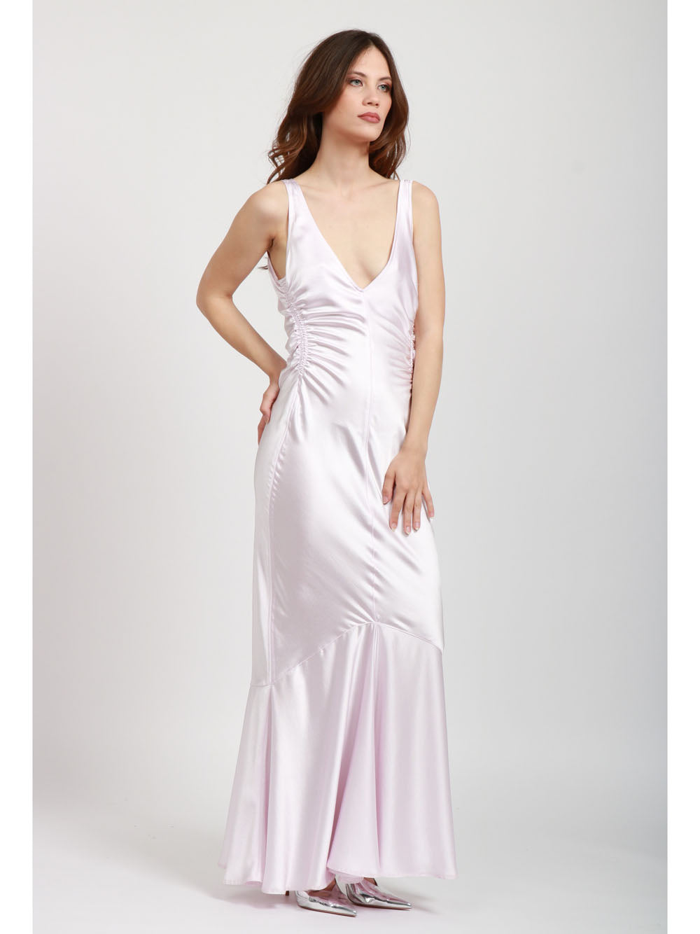 SPORTMAX Vestito Lungo Katia in Raso Rosa Rosa confetto
