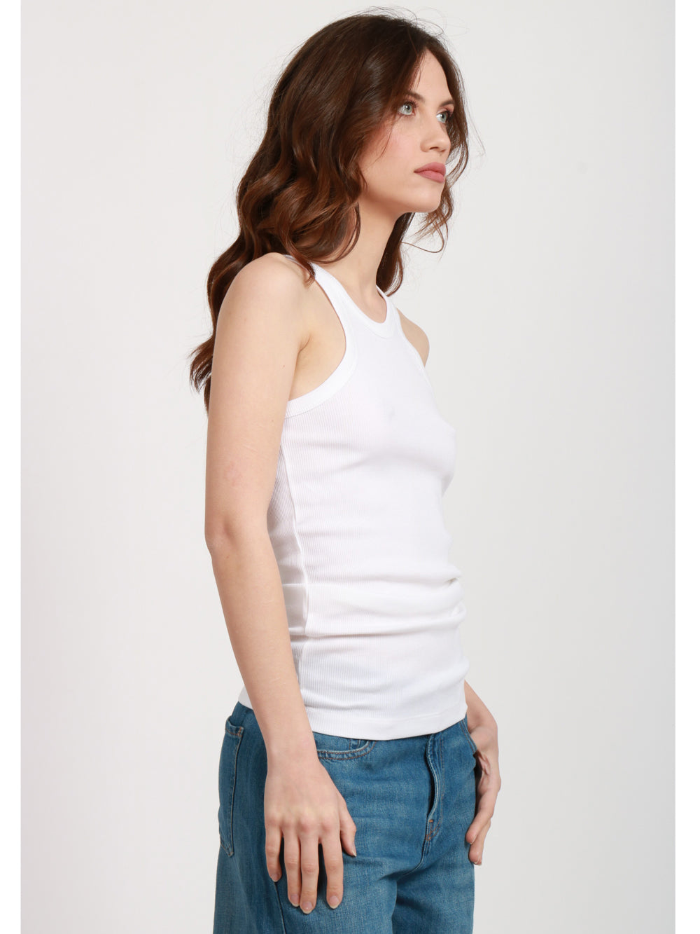 SPORTMAX Canotta Nastie a costine con scollo americana bianca Avorio