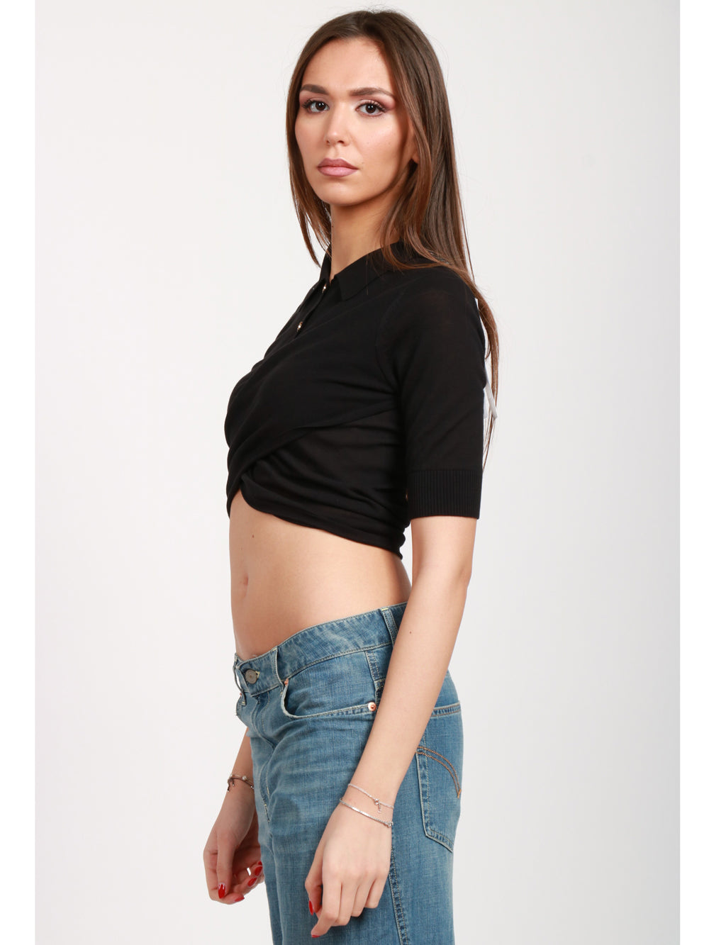 SPORTMAX Maglia Shaker a polo con incrocio nera Nero