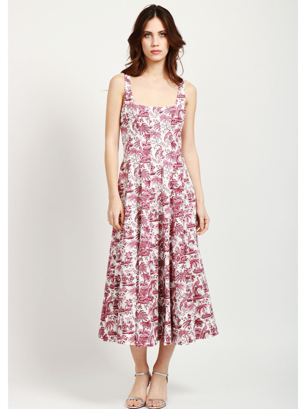 STAUD Vestito Wells in Cotone Bianco con Fantasia Bordeaux Bianco/bordeaux