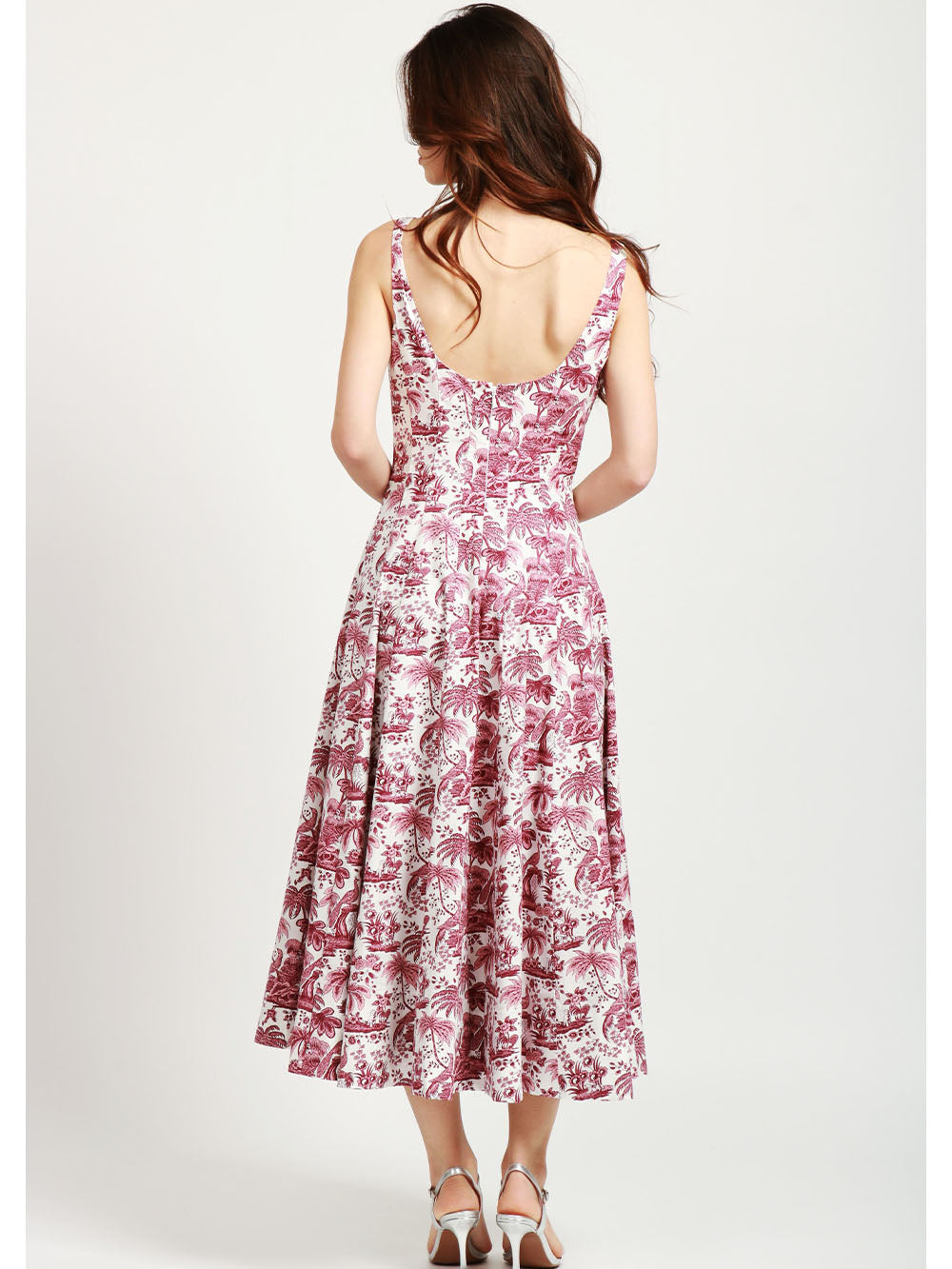 STAUD Vestito Wells in Cotone Bianco con Fantasia Bordeaux Bianco/bordeaux