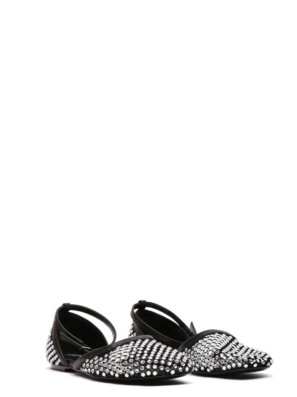 STRATEGIA Scarpe Ballerina Gems in Rete Nere con Strass Nero