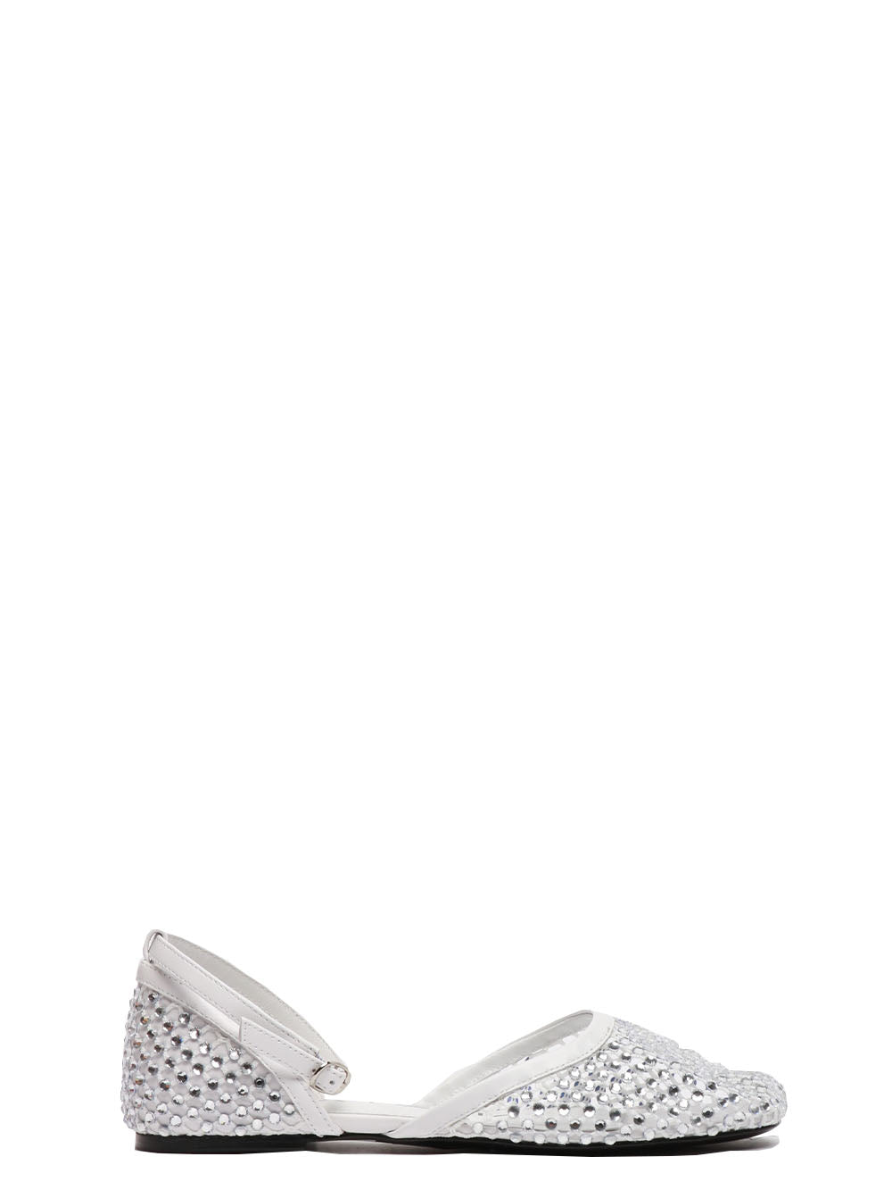 STRATEGIA Scarpe Ballerina Gems in Rete Bianche con Strass Bianco
