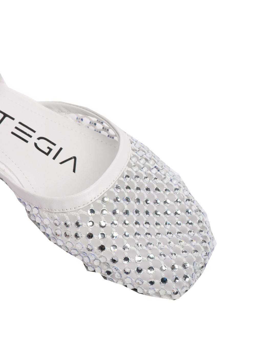 STRATEGIA Scarpe Ballerina Gems in Rete Bianche con Strass Bianco