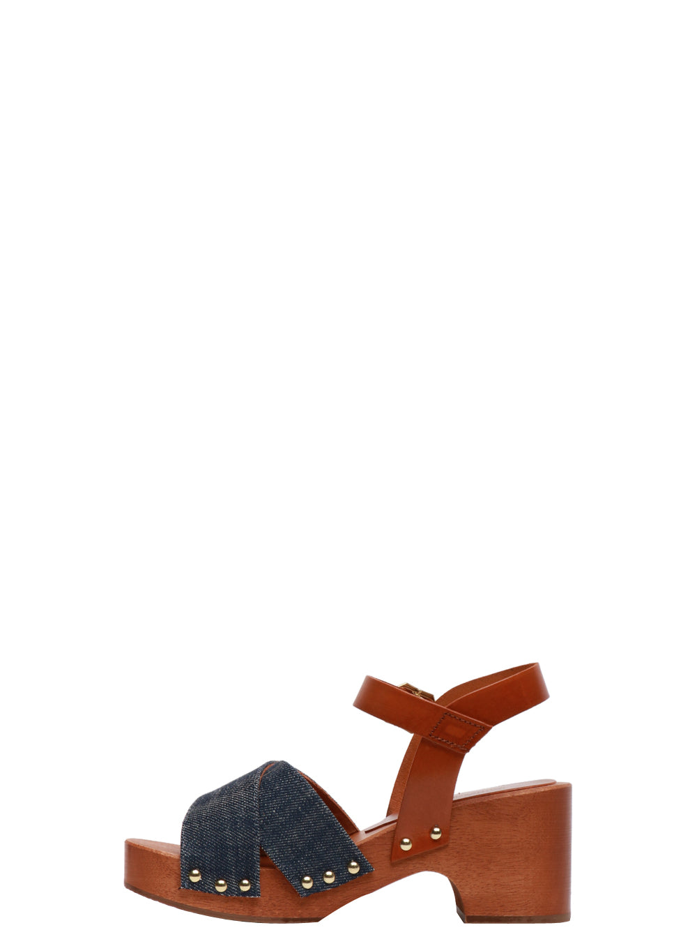 STRINGART Scarpe Zoccoli in Pelle con Fasce Incrociate Denim Denim
