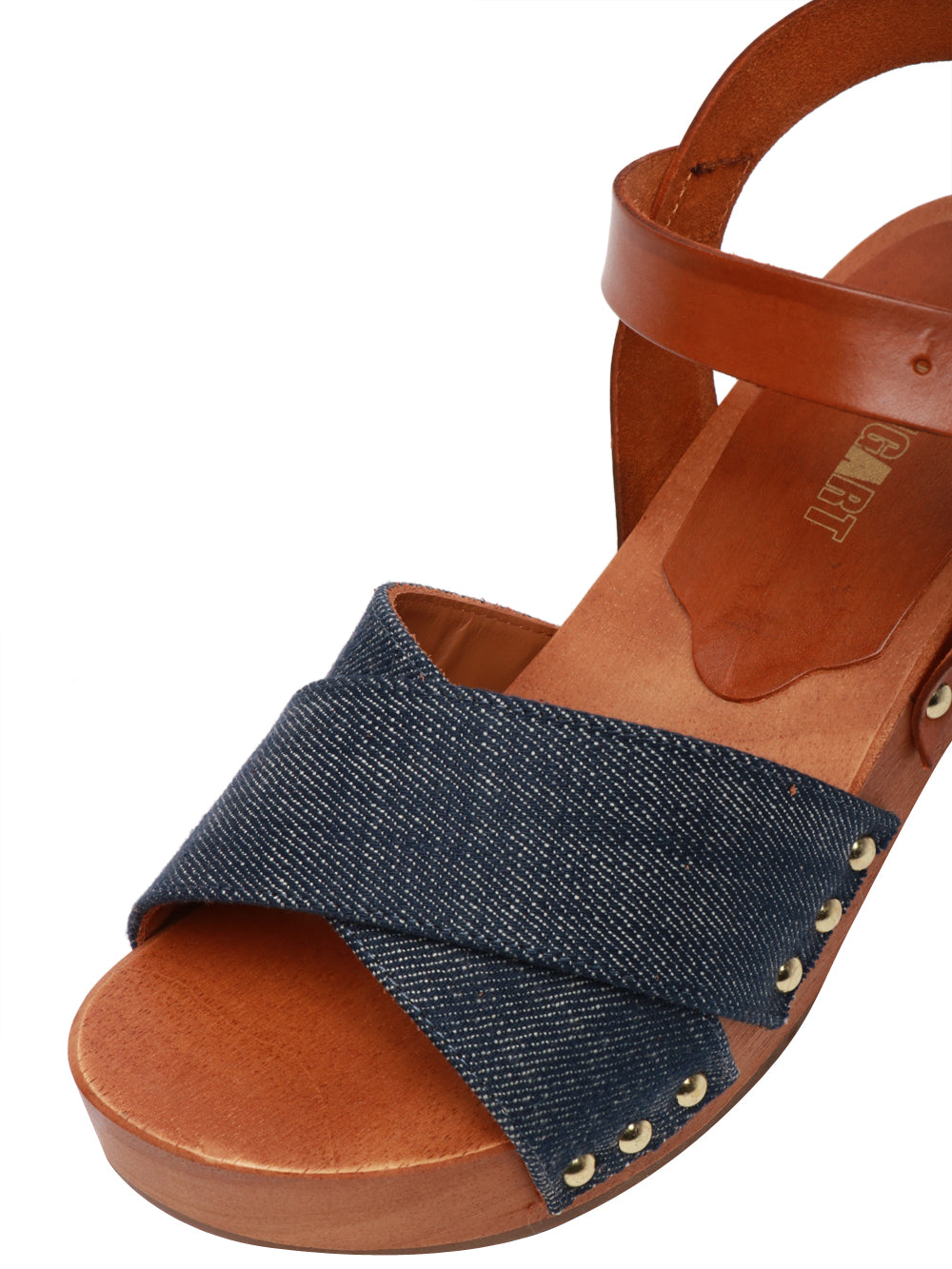 STRINGART Scarpe Zoccoli in Pelle con Fasce Incrociate Denim Denim