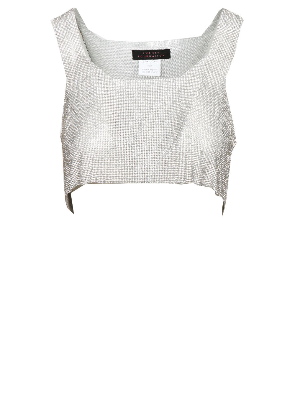 TWENTY FOURHAITCH Top Atene Crop in Rete di Cristalli Argento Argento