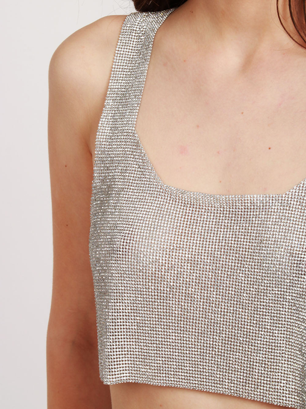 TWENTY FOURHAITCH Top Atene Crop in Rete di Cristalli Argento Argento