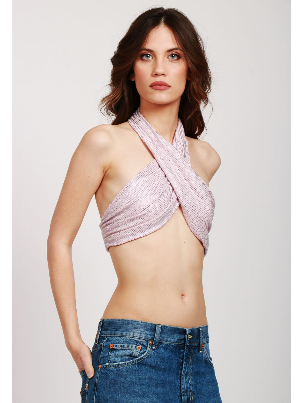 TWENTY FOURHAITCH Top Santorini Incrociato Rosa con Strass Rosa