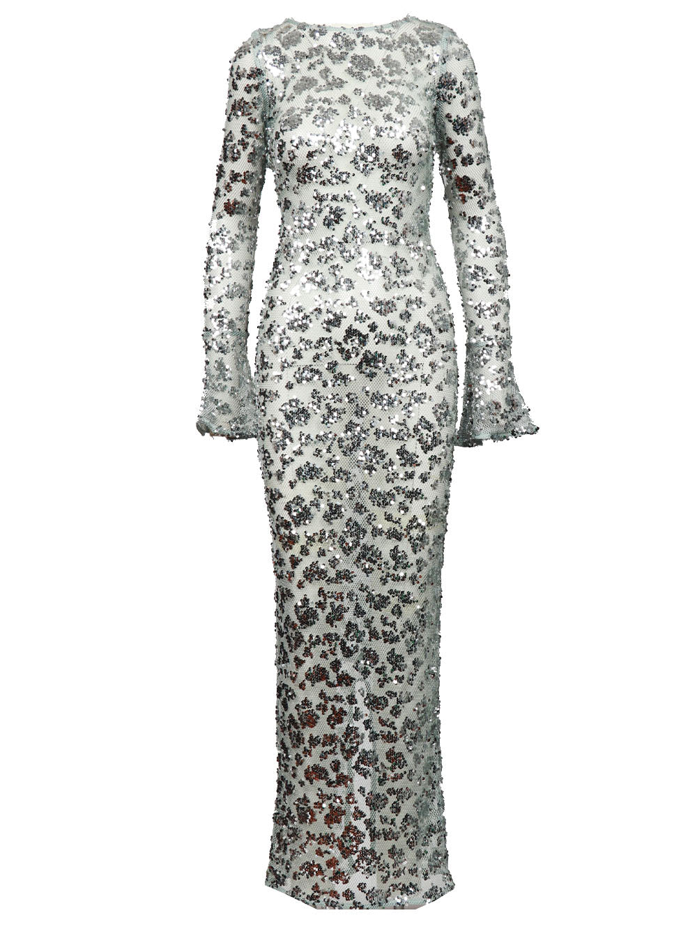 TWENTY FOURHAITCH Vestito Texas Lungo in Rete Polvere con Paillettes Argento
