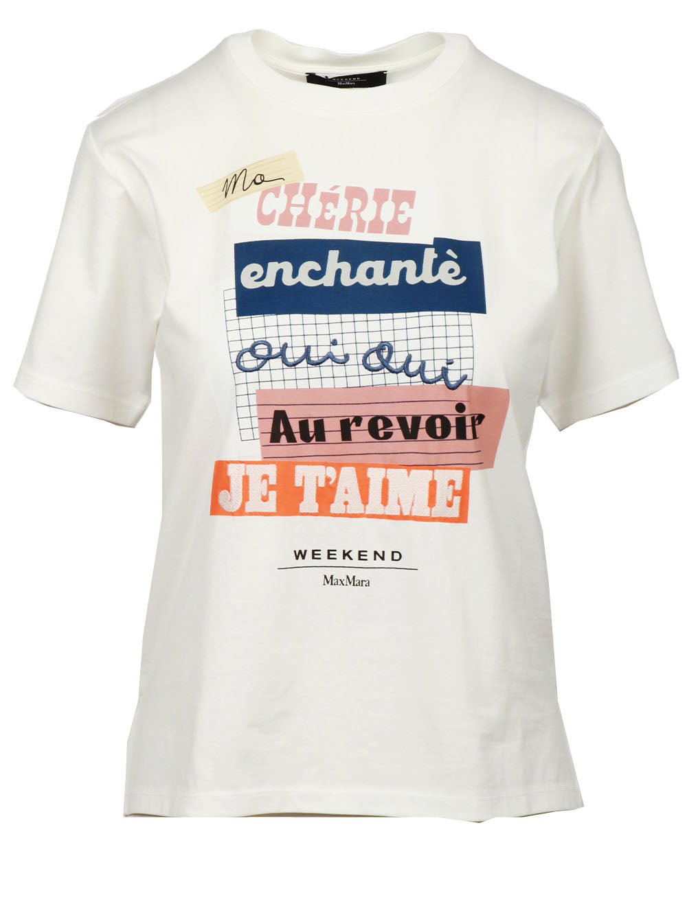 WEEKEND MAX MARA T-Shirt Cabina Girocollo in Cotone Bianca con Stampa Bianco+Color