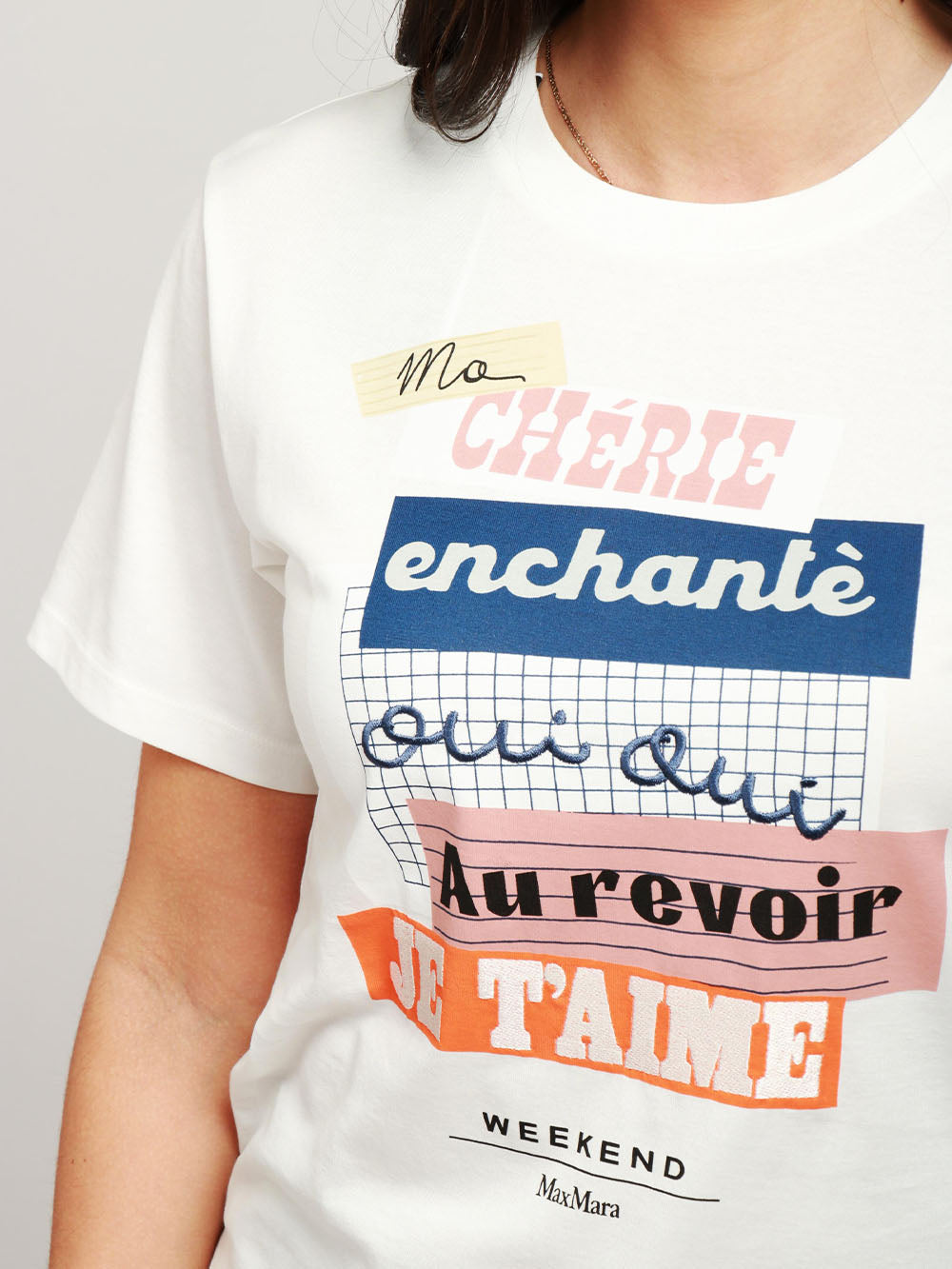 WEEKEND MAX MARA T-Shirt Cabina Girocollo in Cotone Bianca con Stampa Bianco+Color
