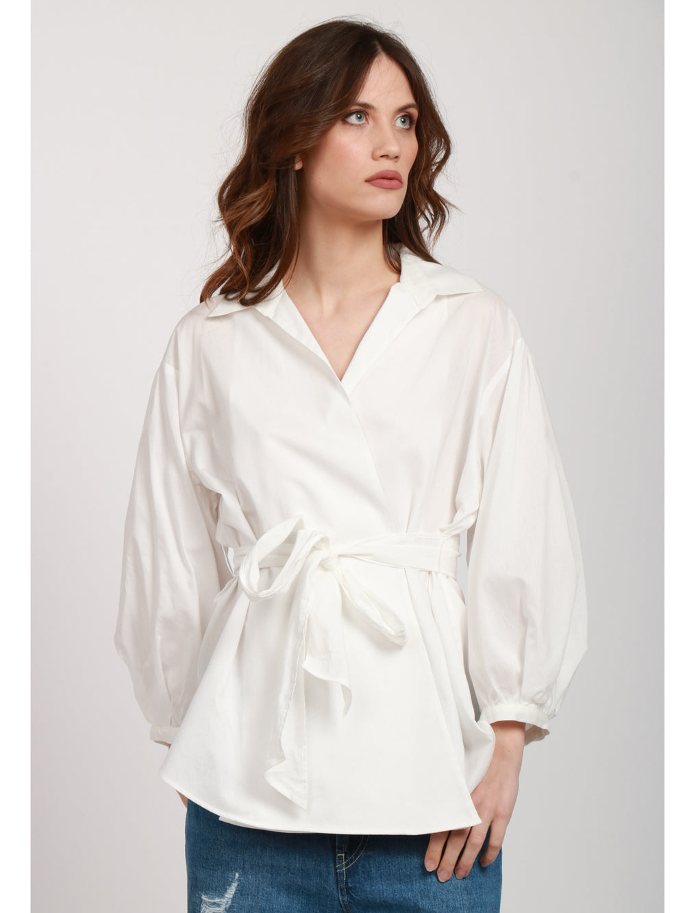 WEEKEND MAX MARA Camicia Ceci a portafoglio bianca in cotone e seta Bianco