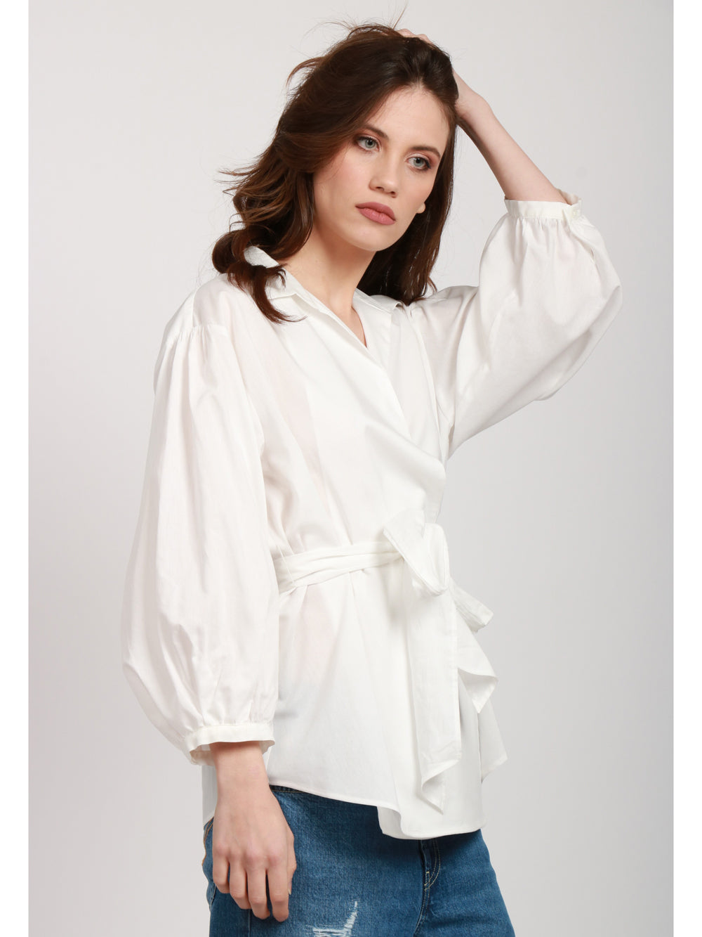 WEEKEND MAX MARA Camicia Ceci a portafoglio bianca in cotone e seta Bianco