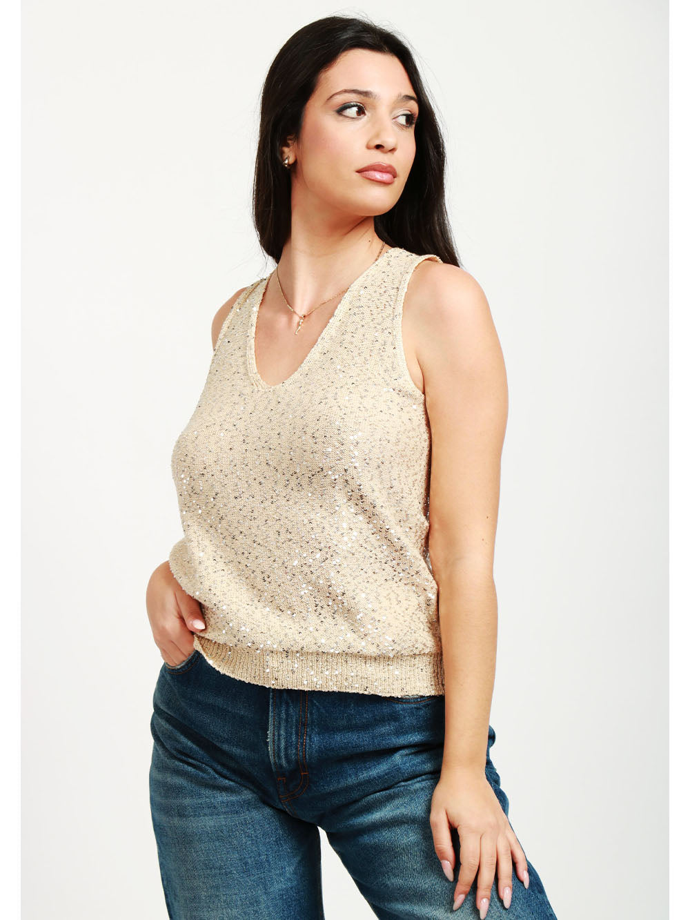 WEEKEND MAX MARA Top Colomba in Filo di Paillettes Sabbia Sabbia