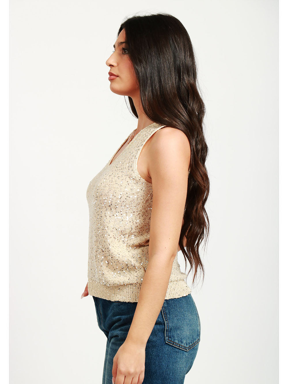 WEEKEND MAX MARA Top Colomba in Filo di Paillettes Sabbia Sabbia