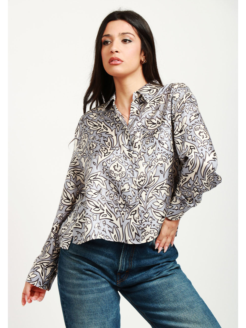 WEEKEND MAX MARA Camicia Enfasi in Twill di Seta a Fantasia Polvere e Panna Polvere/panna