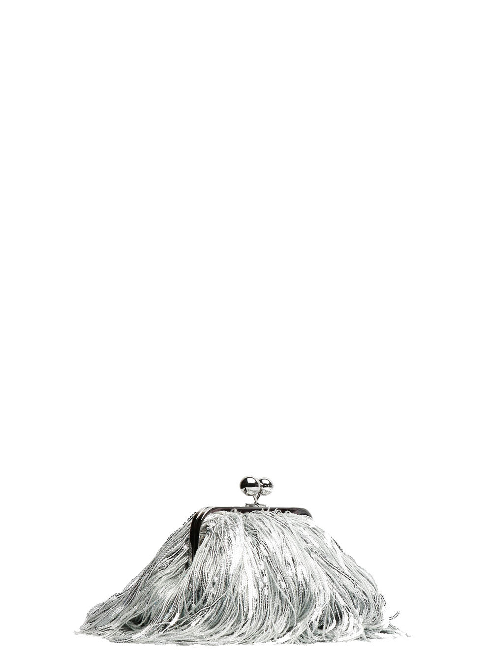 WEEKEND MAX MARA Borsa Pochette Flou Pasticcino Small in Paillettes Argento con Frange Argento