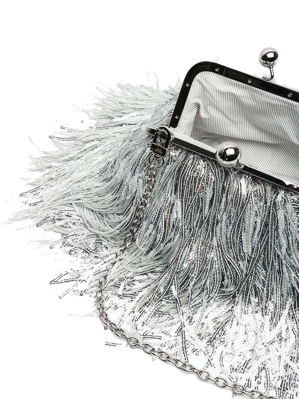 WEEKEND MAX MARA Borsa Pochette Flou Pasticcino Small in Paillettes Argento con Frange Argento