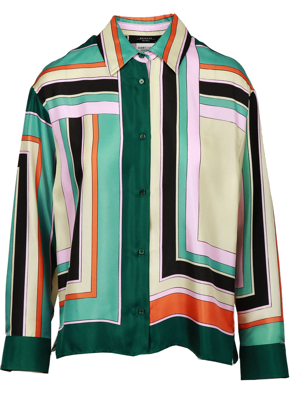 WEEKEND MAX MARA Camicia Formia in Twill di Seta con Fantasia Geometrica Verde+Color