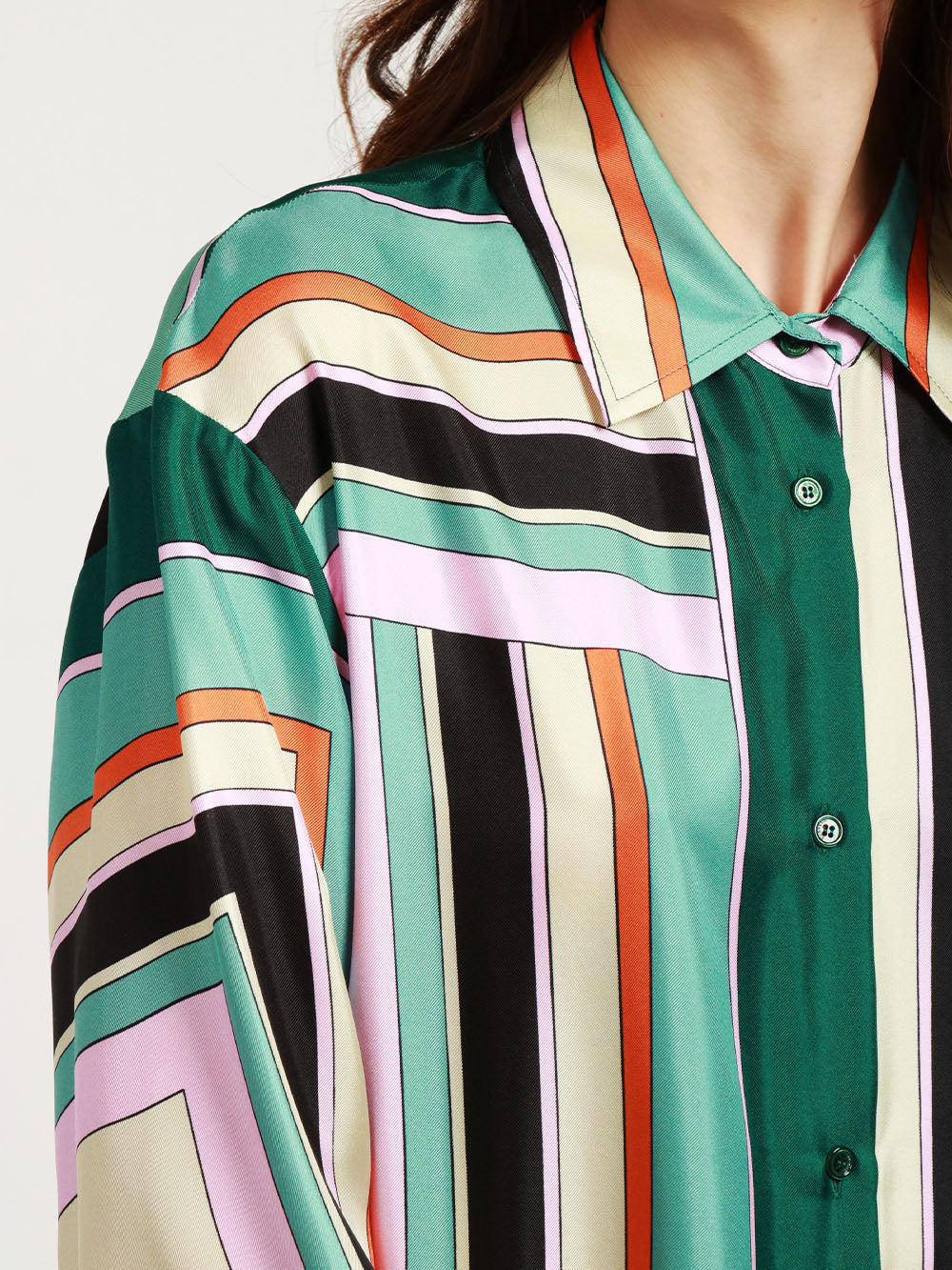 WEEKEND MAX MARA Camicia Formia in Twill di Seta con Fantasia Geometrica Verde+Color
