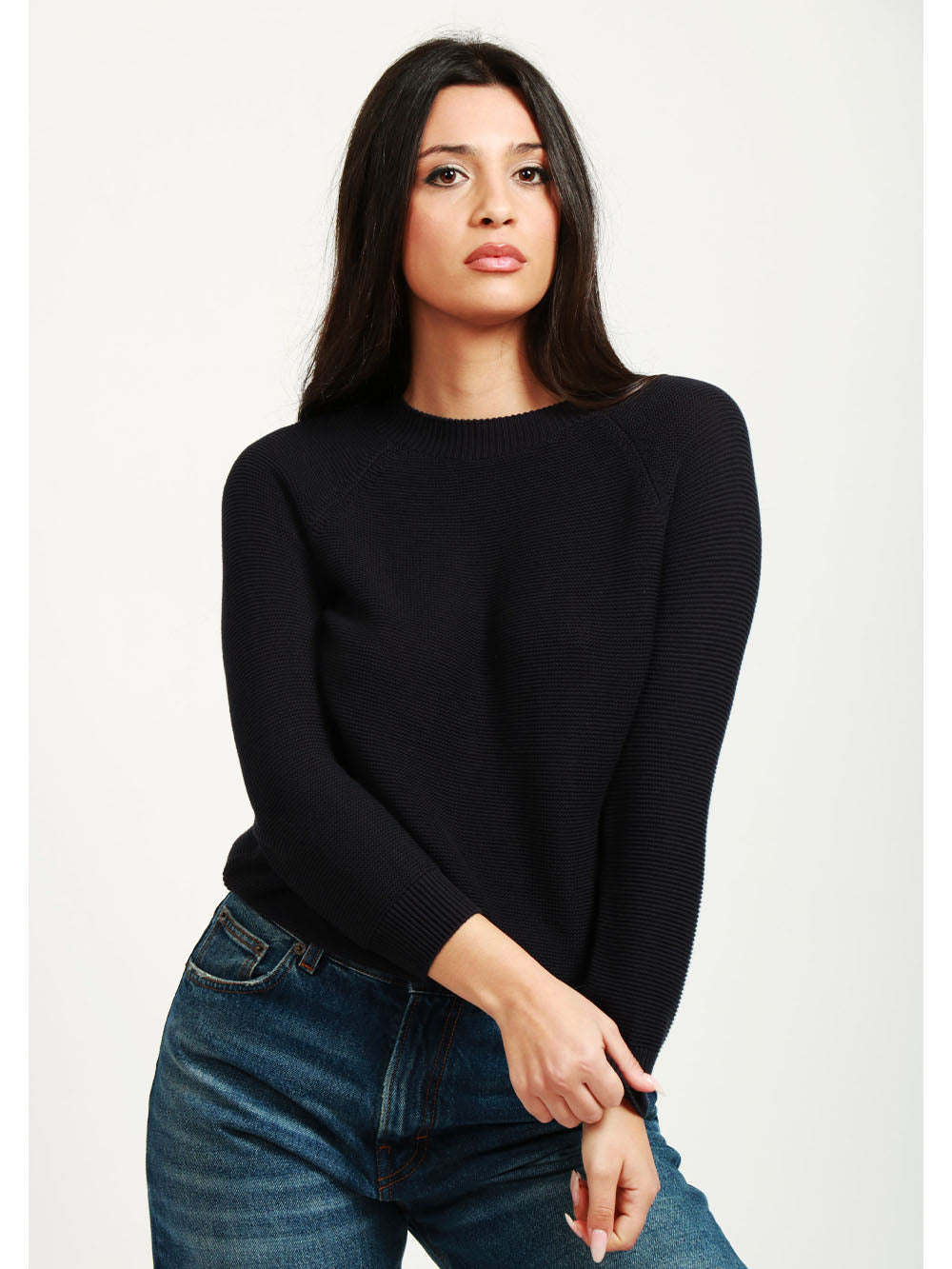 WEEKEND MAX MARA Maglia Linz Girocollo in Filo di Cotone Blu Notte Blu