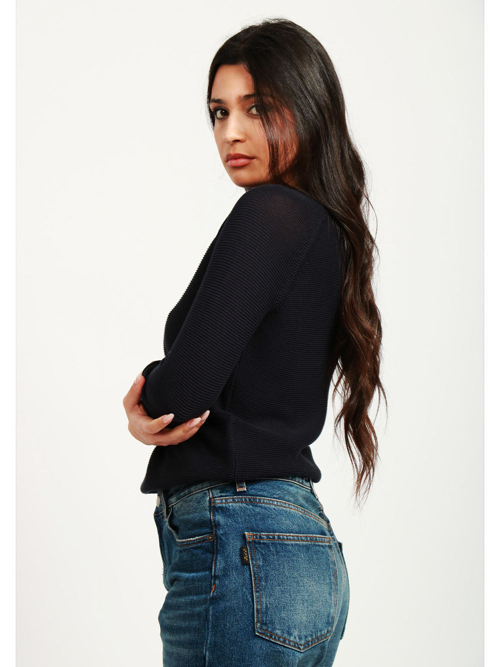 WEEKEND MAX MARA Maglia Linz Girocollo in Filo di Cotone Blu Notte Blu