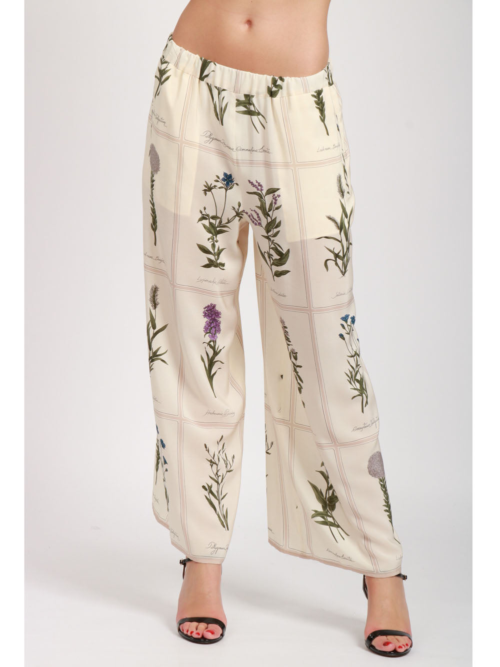 Lory wide leg trousers in ivory printed silk