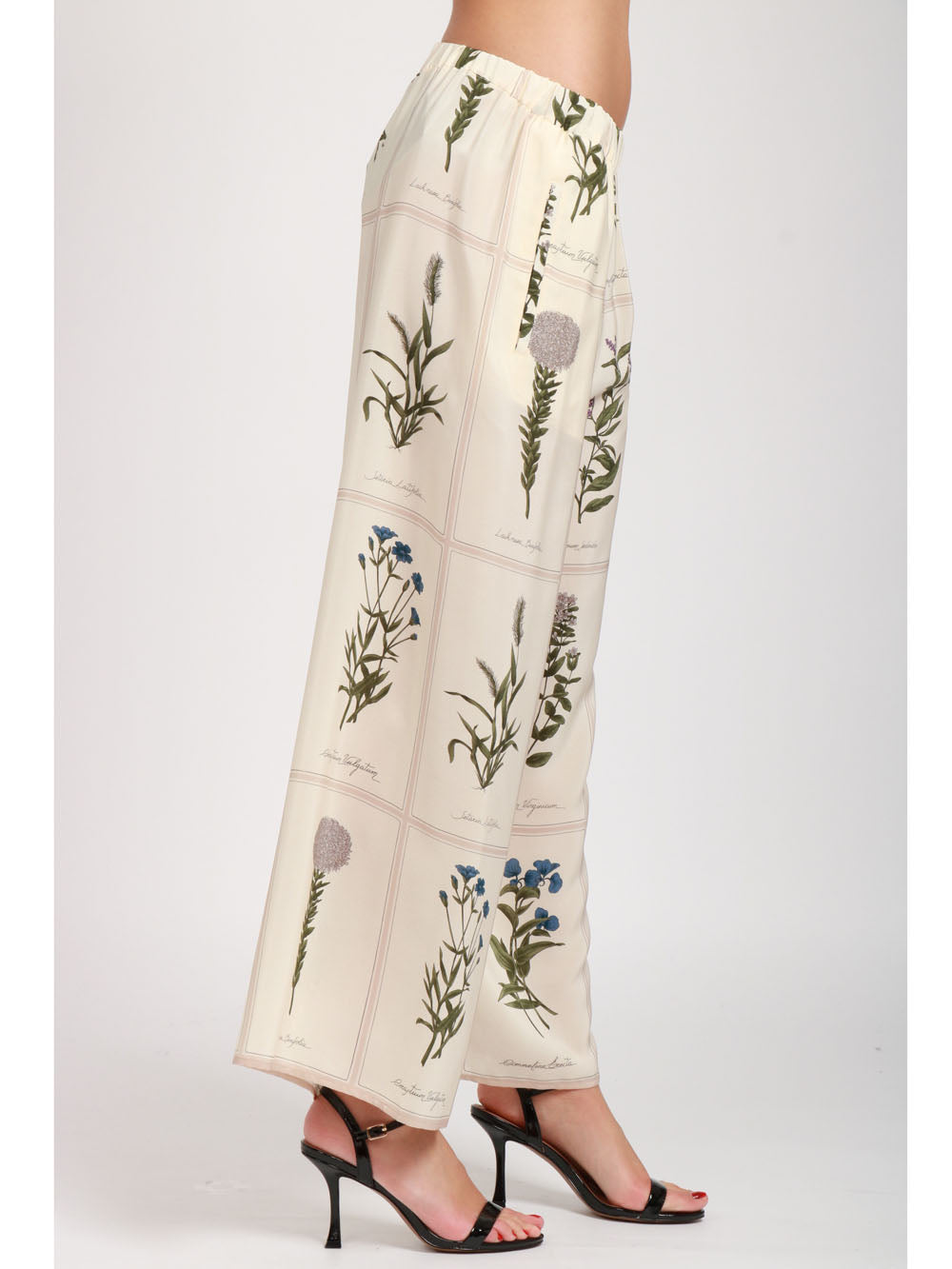 Lory wide leg trousers in ivory printed silk