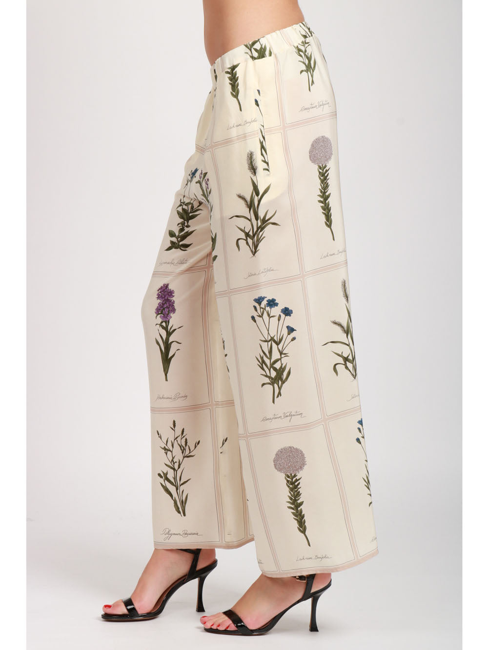 Lory wide leg trousers in ivory printed silk