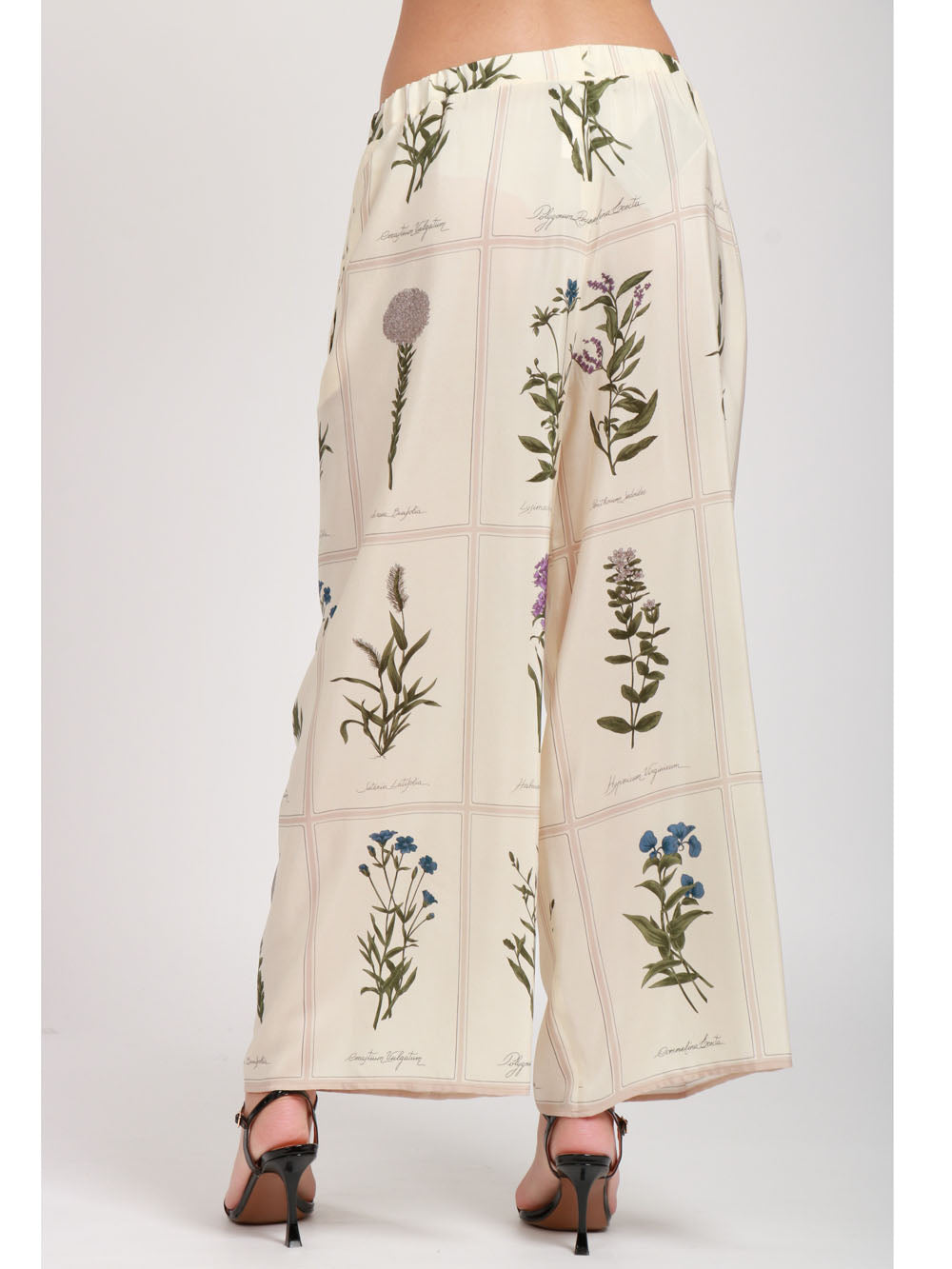 Lory wide leg trousers in ivory printed silk