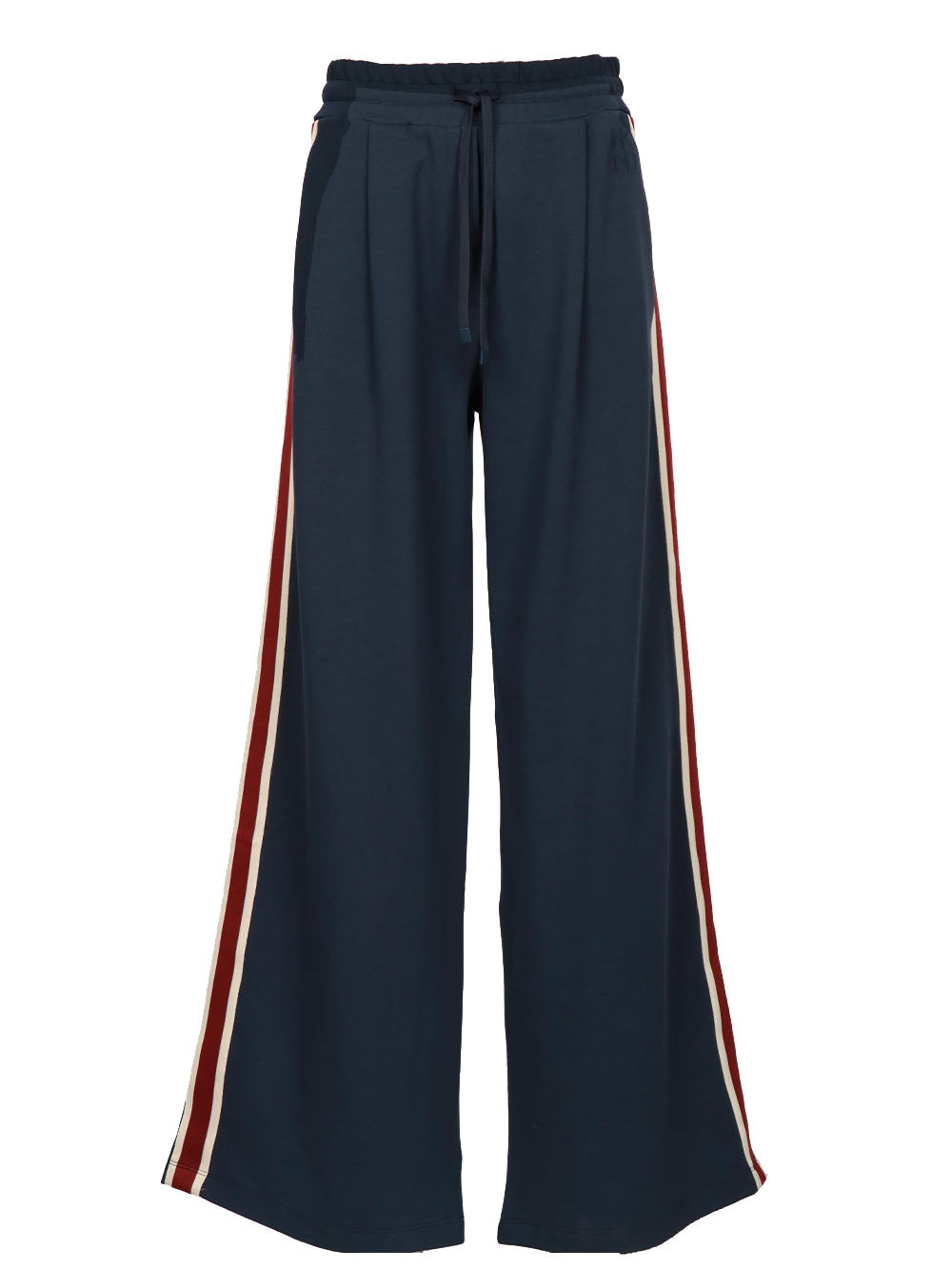 WEEKEND MAX MARA Pantaloni Marsala Jogger a Palazzo Blu con Banda Rossa Blu/bordeaux