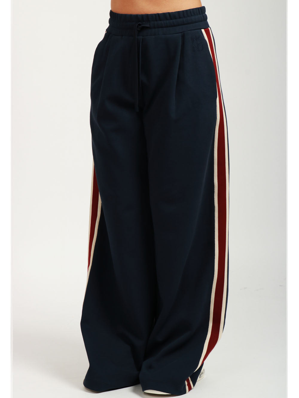 WEEKEND MAX MARA Pantaloni Marsala Jogger a Palazzo Blu con Banda Rossa Blu/bordeaux