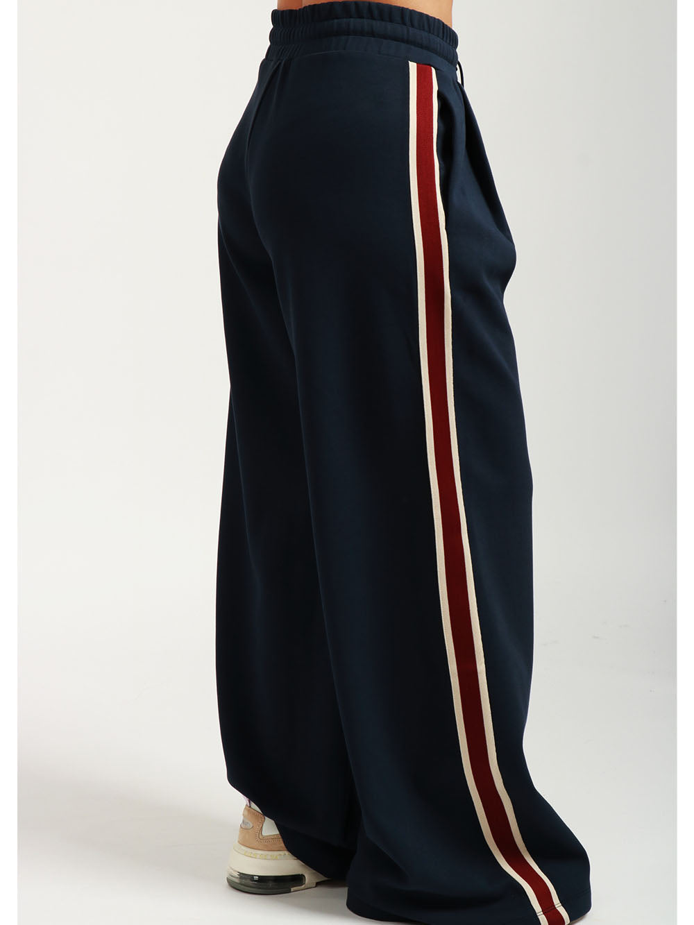 WEEKEND MAX MARA Pantaloni Marsala Jogger a Palazzo Blu con Banda Rossa Blu/bordeaux