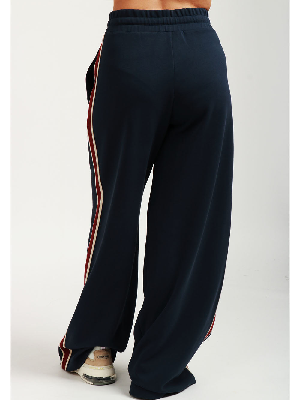 WEEKEND MAX MARA Pantaloni Marsala Jogger a Palazzo Blu con Banda Rossa Blu/bordeaux