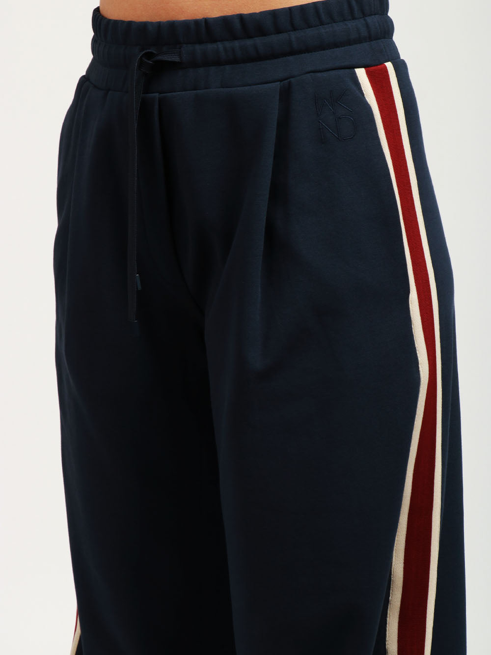 WEEKEND MAX MARA Pantaloni Marsala Jogger a Palazzo Blu con Banda Rossa Blu/bordeaux