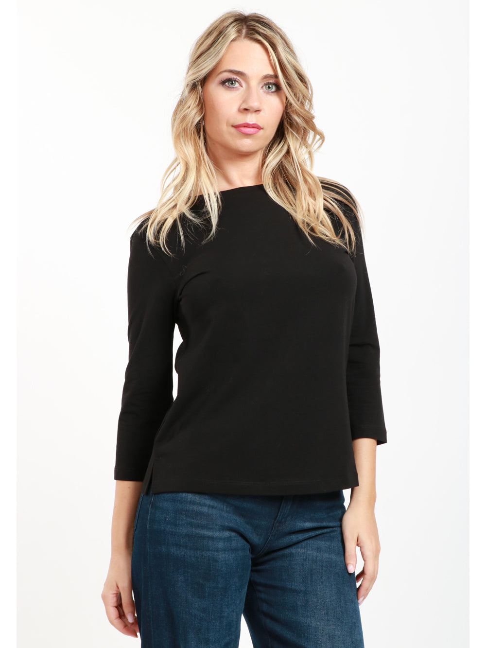 WEEKEND MAX MARA Maglia Multia Gircollo in Cotone Nera Nero