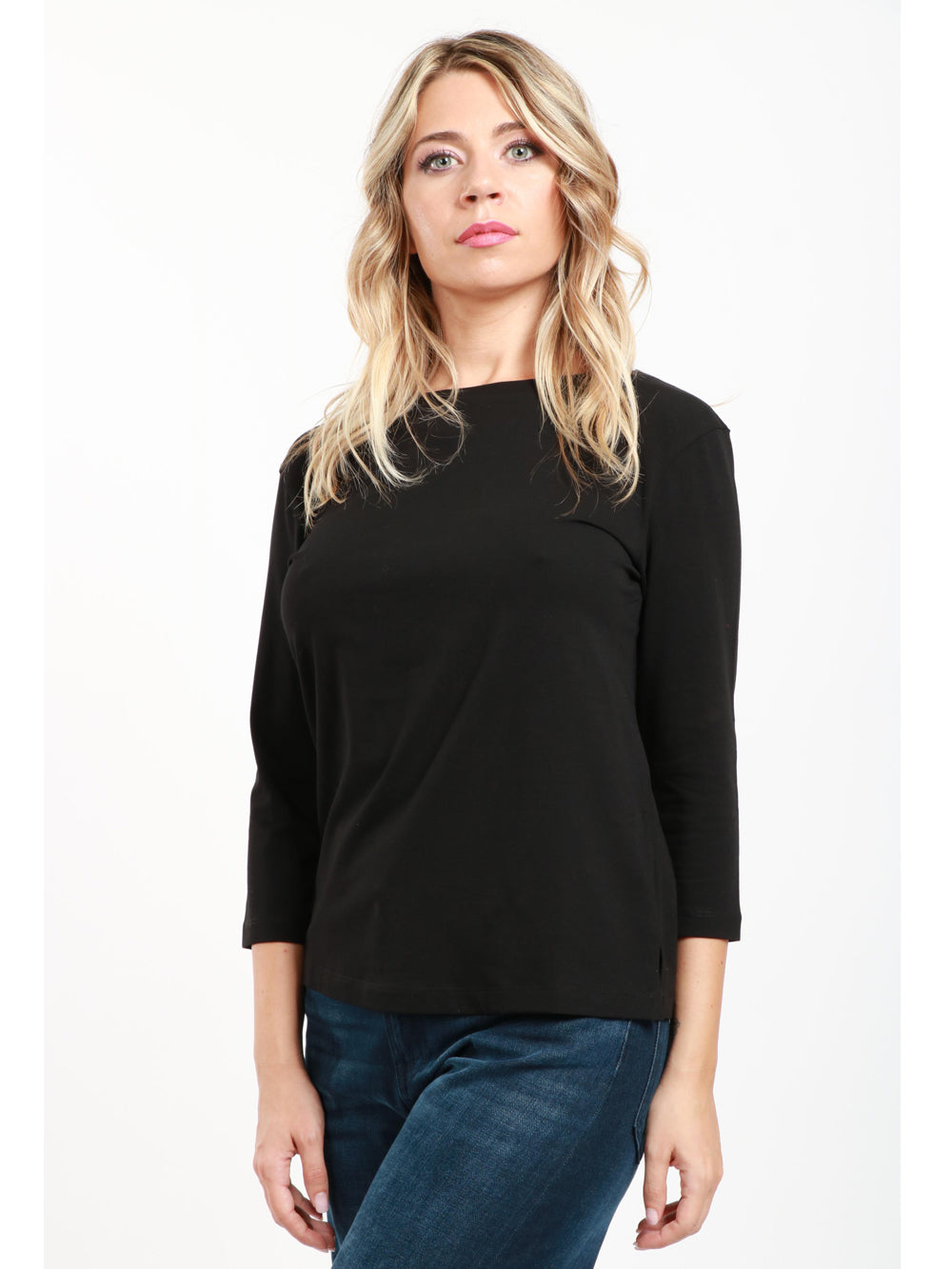 WEEKEND MAX MARA Maglia Multia Gircollo in Cotone Nera Nero