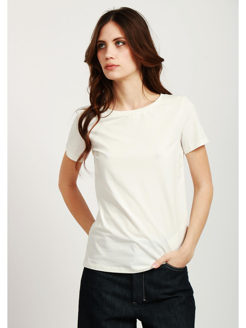 WEEKEND MAX MARA T-Shirt Multib Girocollo in Jersey di Cotone Bianca Panna