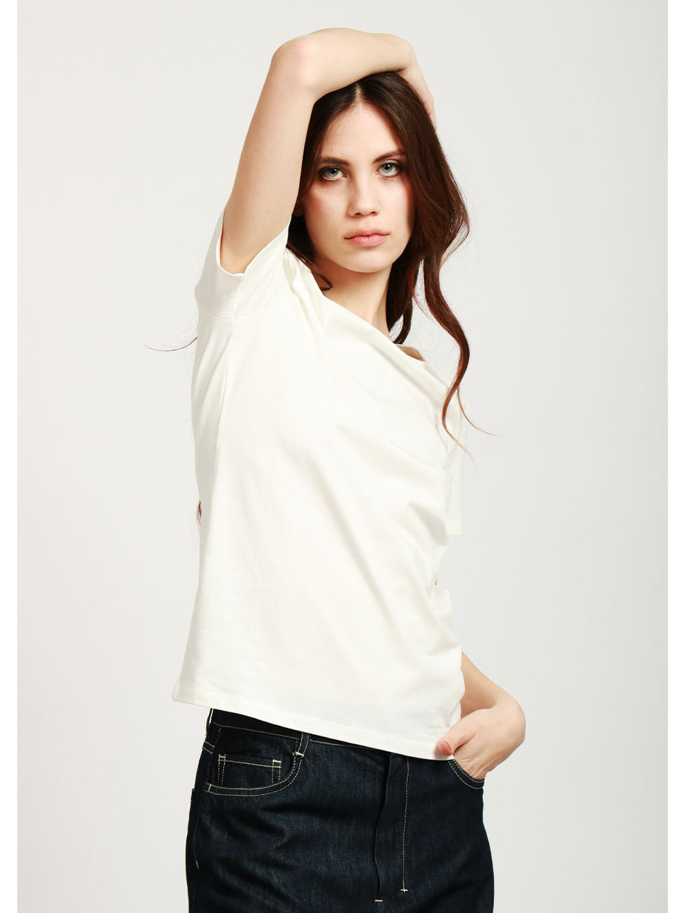WEEKEND MAX MARA T-Shirt Multib Girocollo in Jersey di Cotone Bianca Panna