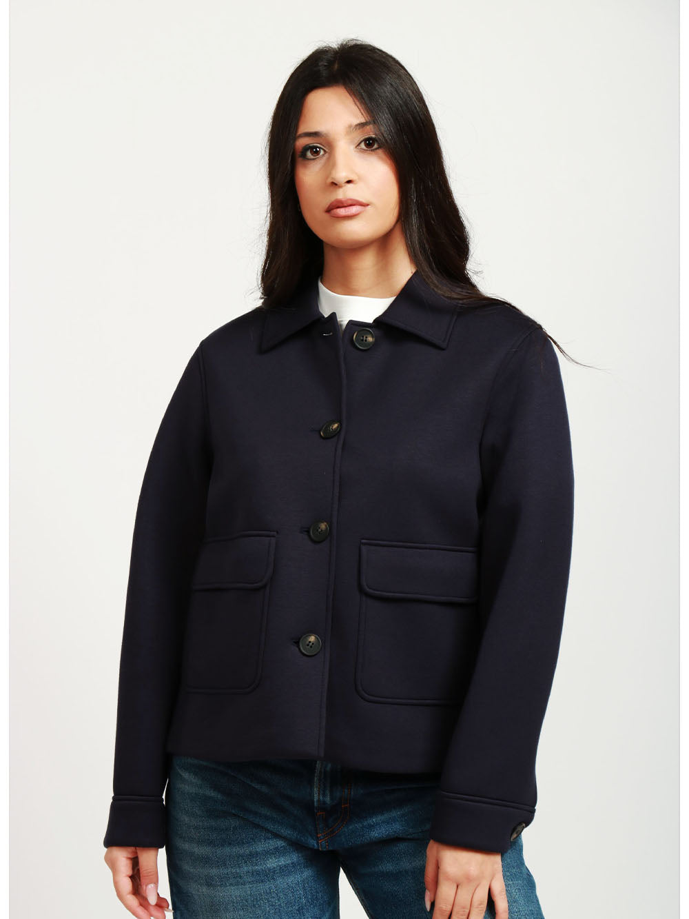 WEEKEND MAX MARA Caban Opera Monopetto in Neoprene Blu Notte Blu