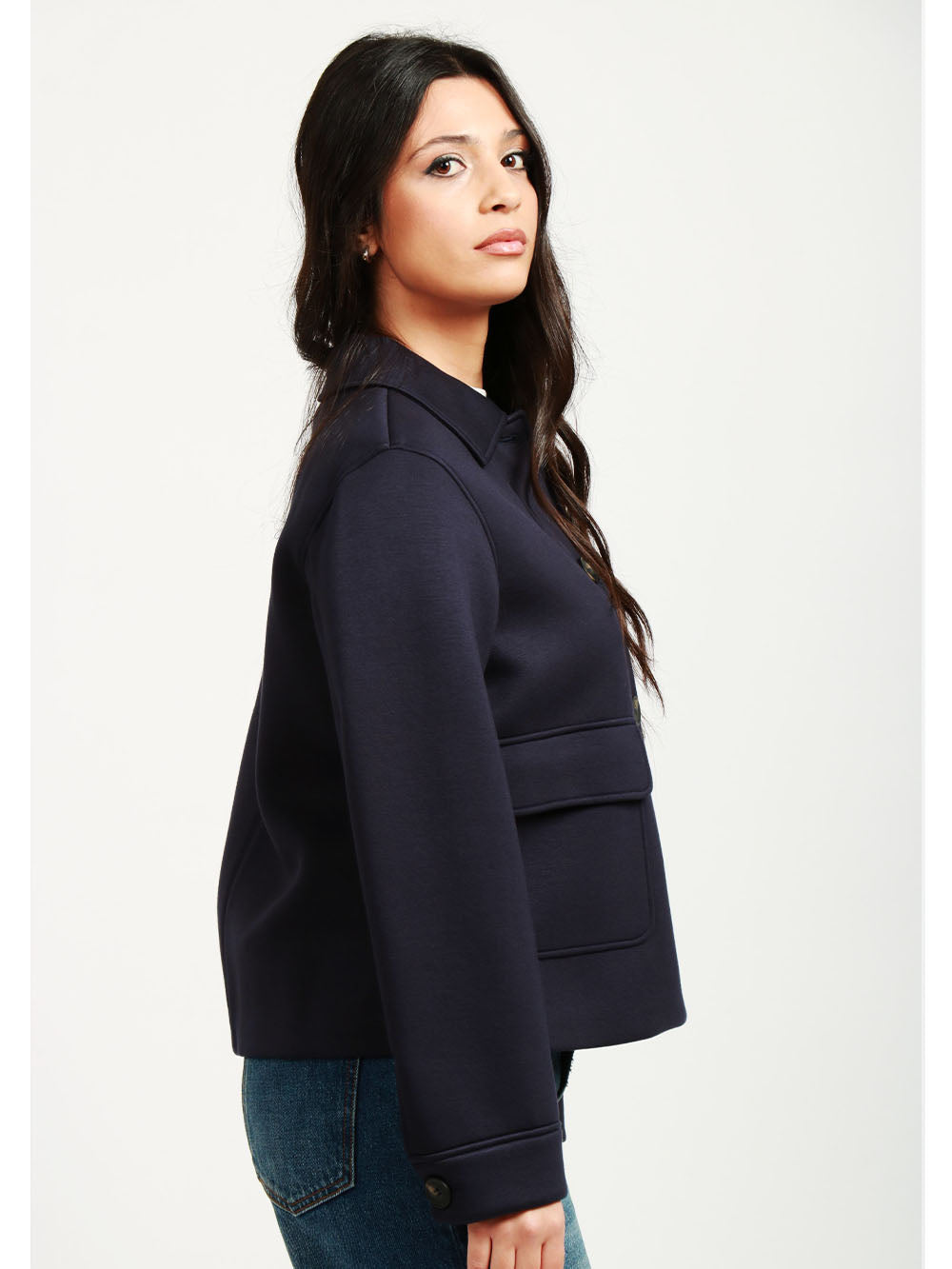 WEEKEND MAX MARA Caban Opera Monopetto in Neoprene Blu Notte Blu