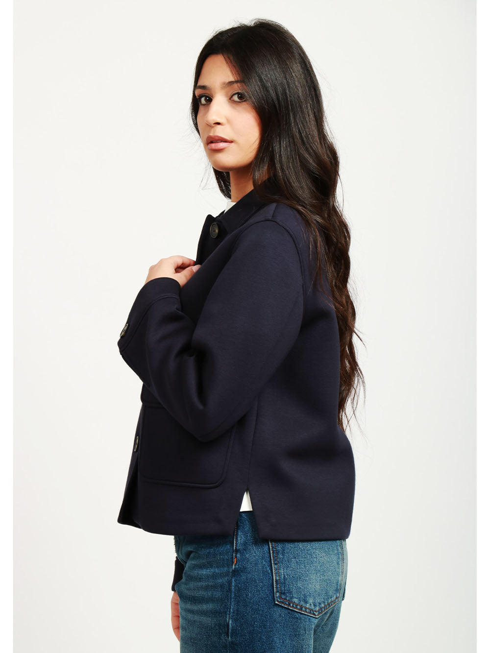 WEEKEND MAX MARA Caban Opera Monopetto in Neoprene Blu Notte Blu