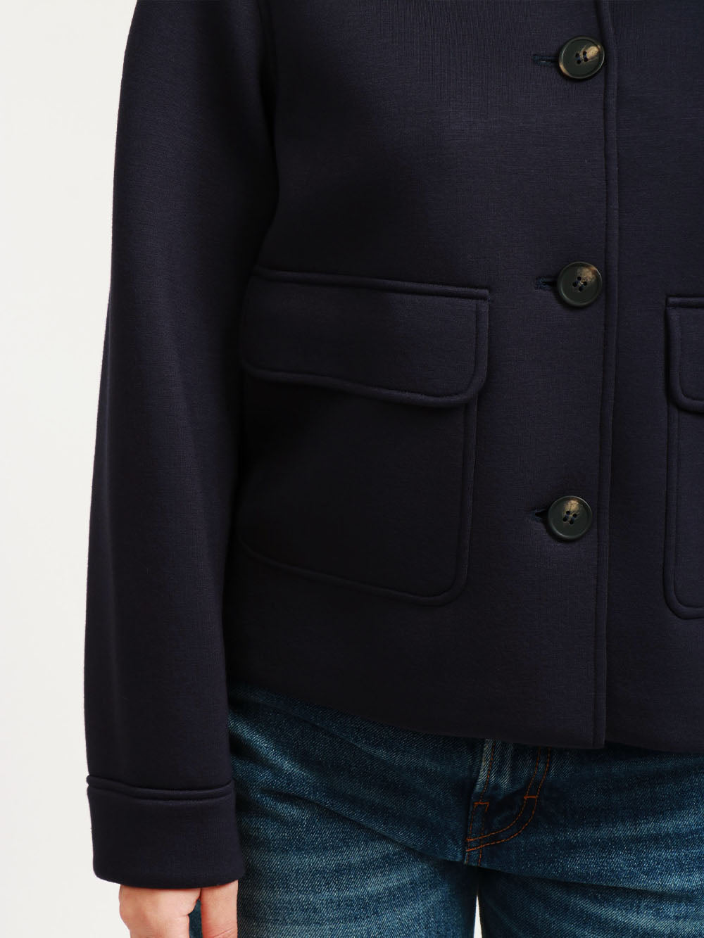 WEEKEND MAX MARA Caban Opera Monopetto in Neoprene Blu Notte Blu