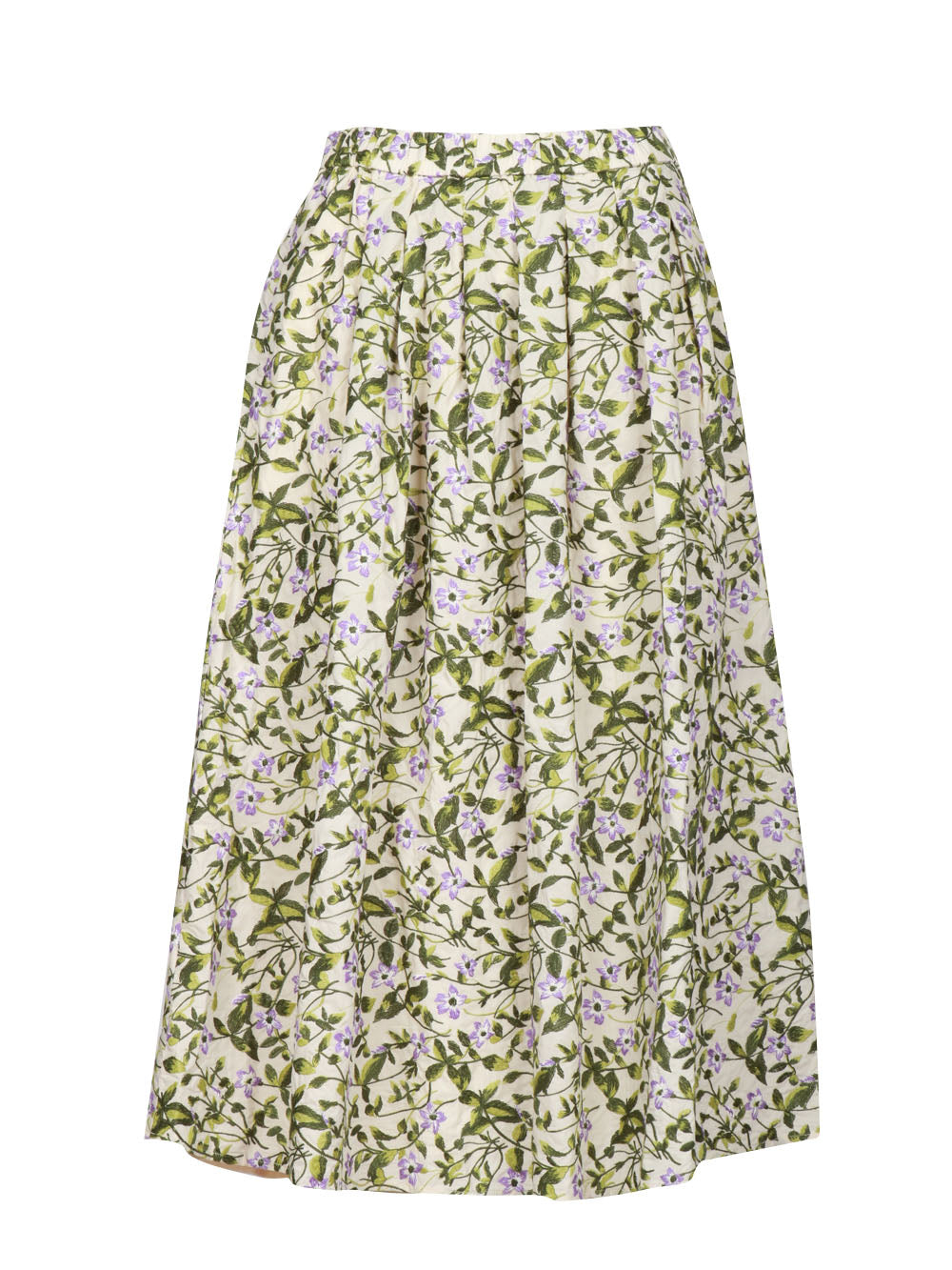 WEEKEND MAX MARA Gonna Orme con Pieghe in Cotone fiori ricamati Avorio e Verde Verde/avorio