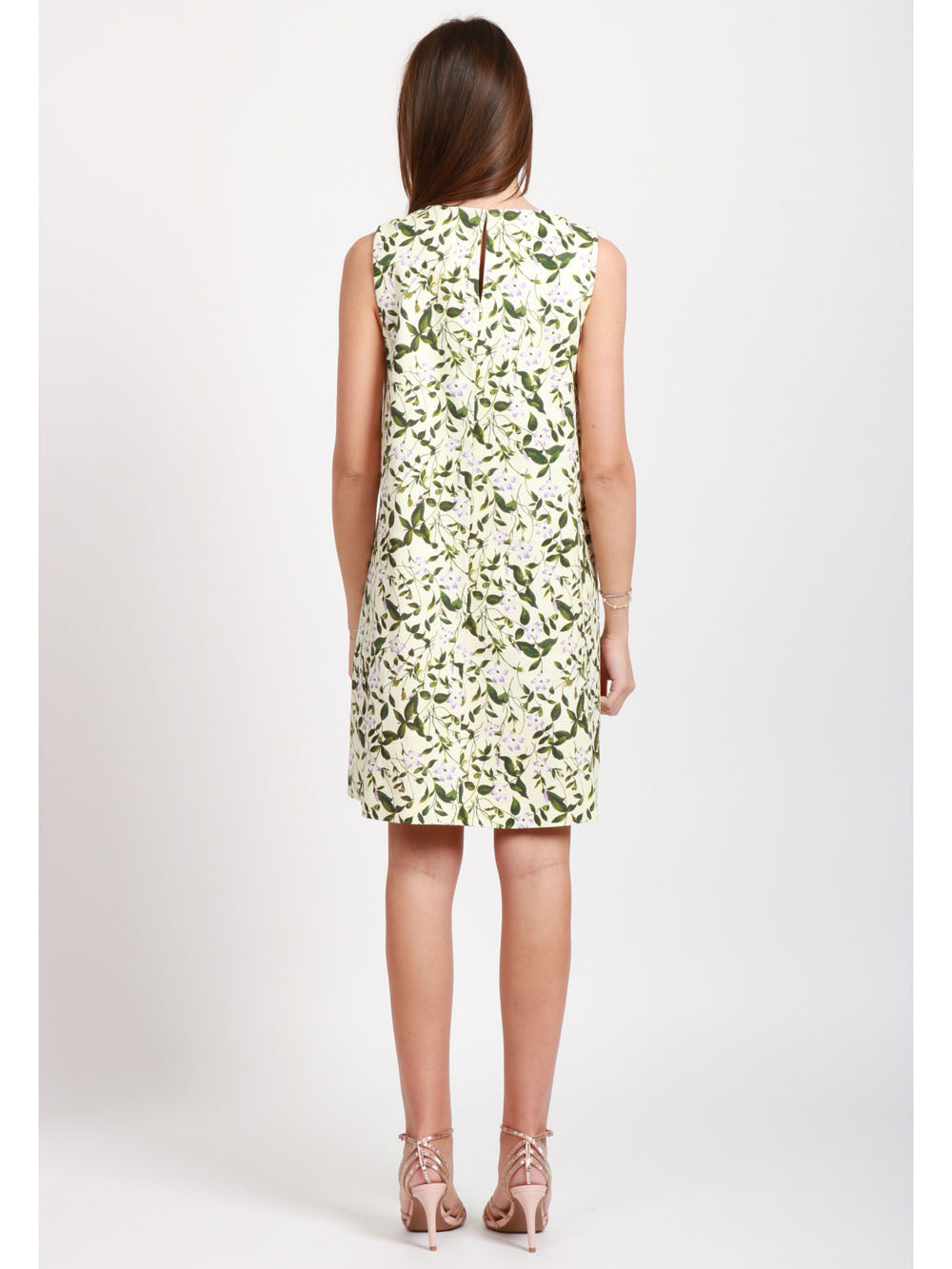 WEEKEND MAX MARA Vestito Ornati corto smanicato a fiori avorio e verde Verde/avorio