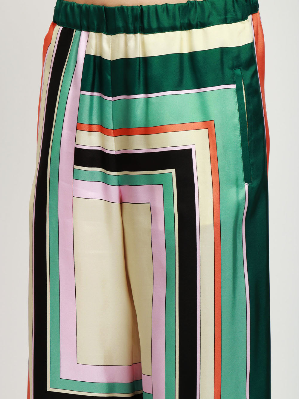 WEEKEND MAX MARA Pantaloni Ottavo in Seta con Stampa Geometrica Verde Arancione Avorio Verde+Color