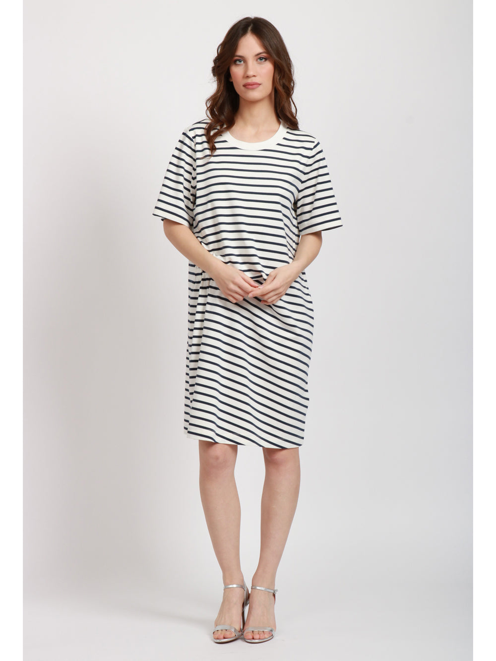 WEEKEND MAX MARA Vestito Pireo corto in jersey di cotone a righe bianco e blu Blu/bianco