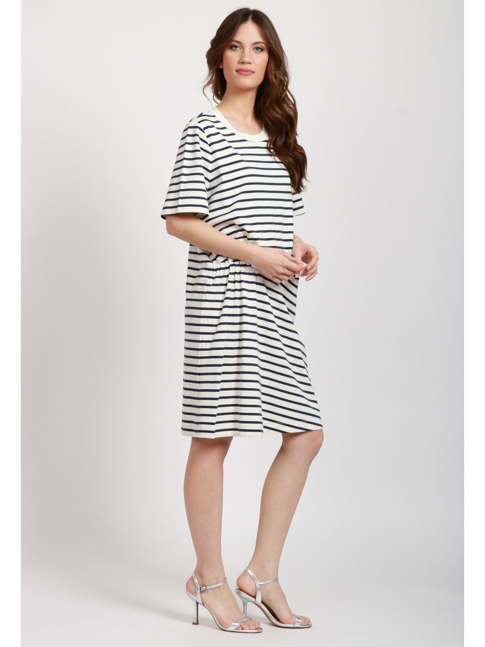 WEEKEND MAX MARA Vestito Pireo corto in jersey di cotone a righe bianco e blu Blu/bianco