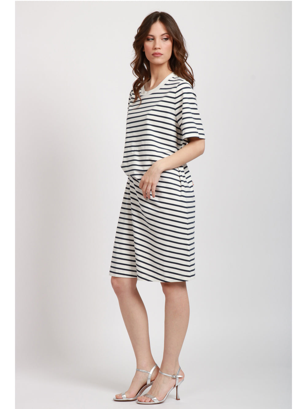 WEEKEND MAX MARA Vestito Pireo corto in jersey di cotone a righe bianco e blu Blu/bianco